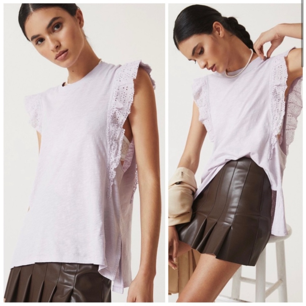 Anthropologie Pilcro Lavender Sustainable Ruffle-Sleeved Tunic NWT - XS/Fits S/M